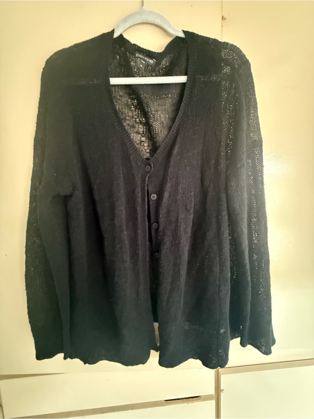 Eileen Fisher Black Lightweight Open-Front Cardigan